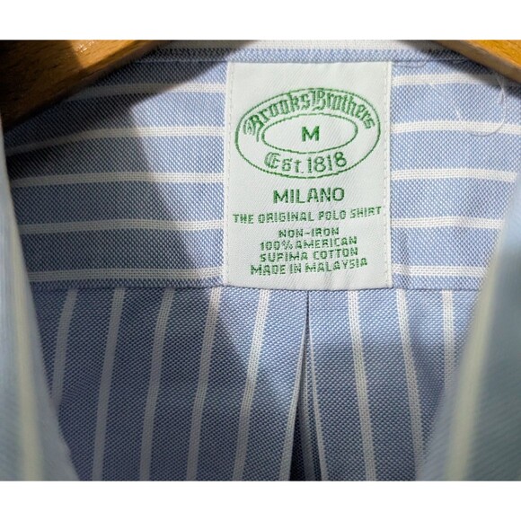 BROOKS BROTHERS LIGHT BLUE "MILANO" COTTON DRESS SHIRT Size M Medium (788) - Picture 3 of 4